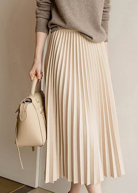 Apricot Elastic Waist Pleated Skirt Spring