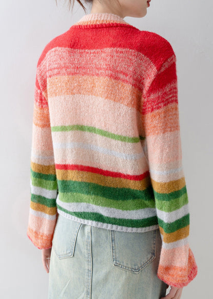 New V Neck Striped Button Knit Cardigans Spring