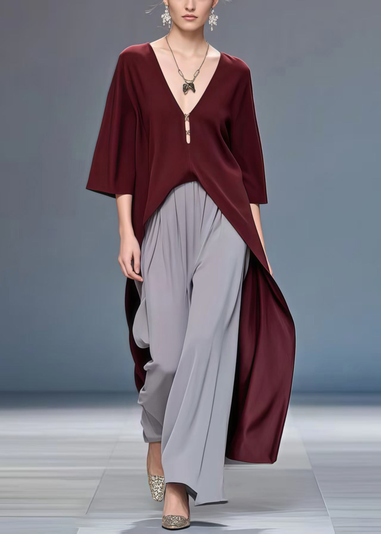 Mulberry Low High Design Draping Silk Top Bracelet Sleeve