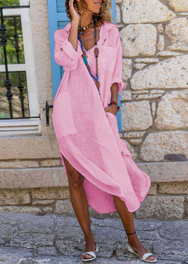 Simple White Peter Pan Collar Side Open Holiday Long Dress Fall