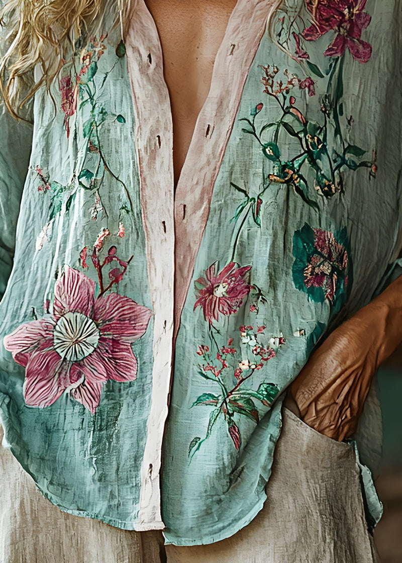 Button Print Cotton Shirts Top Spring