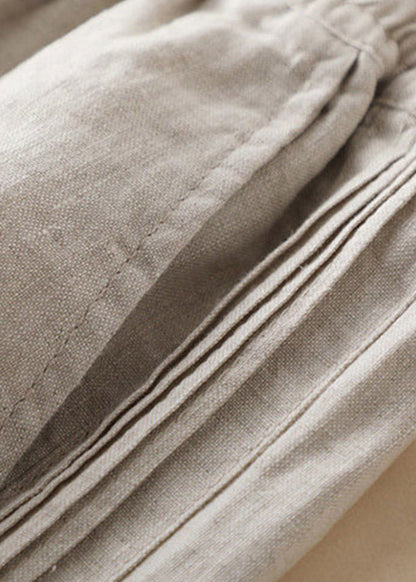 Linen Colour Ruffled Elastic Waist Draping Linen Wide Leg Pants Summer
