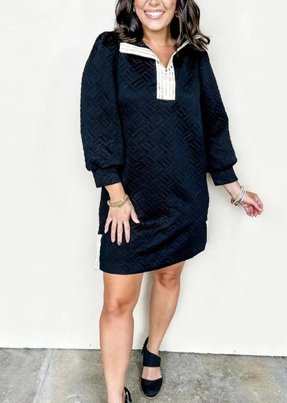 Black Peter Pan Collar Patchwork Cotton Dresses Fall