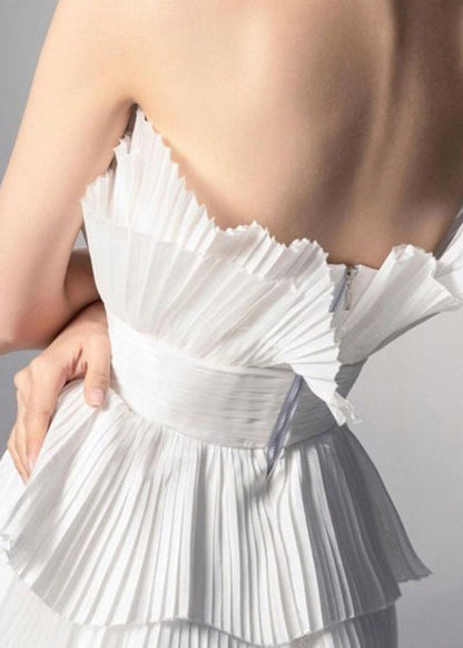 Original Design White Layered Wrinkled Strapless Summer Dress