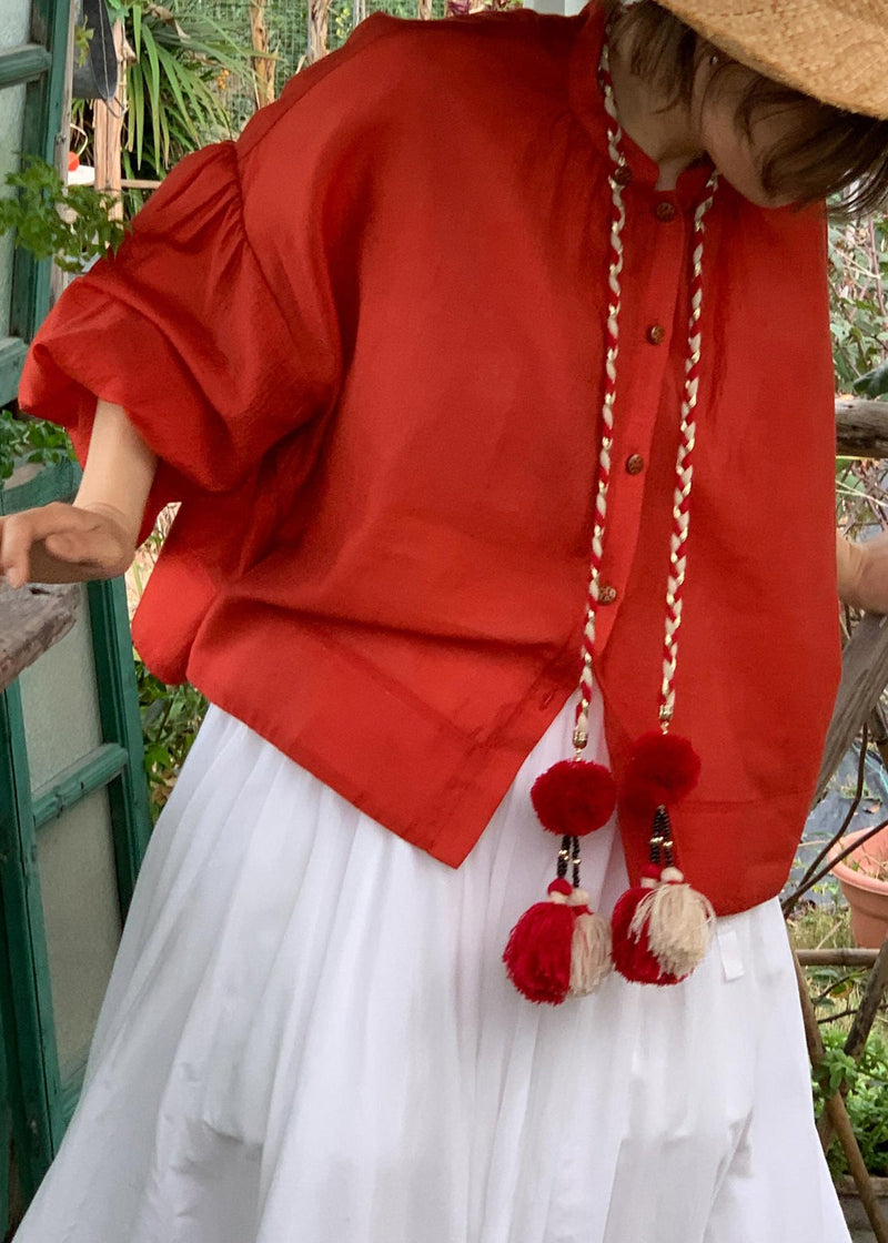 Red Button Cotton Shirt Fall