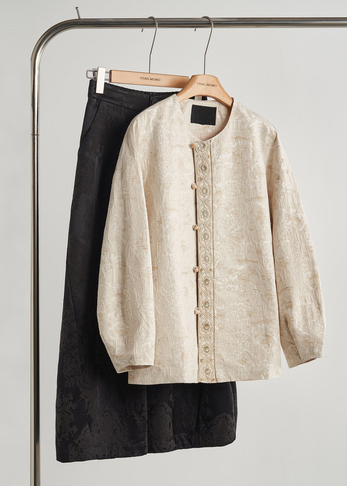 Beige Oversized Jacquard Cotton Coats Fall