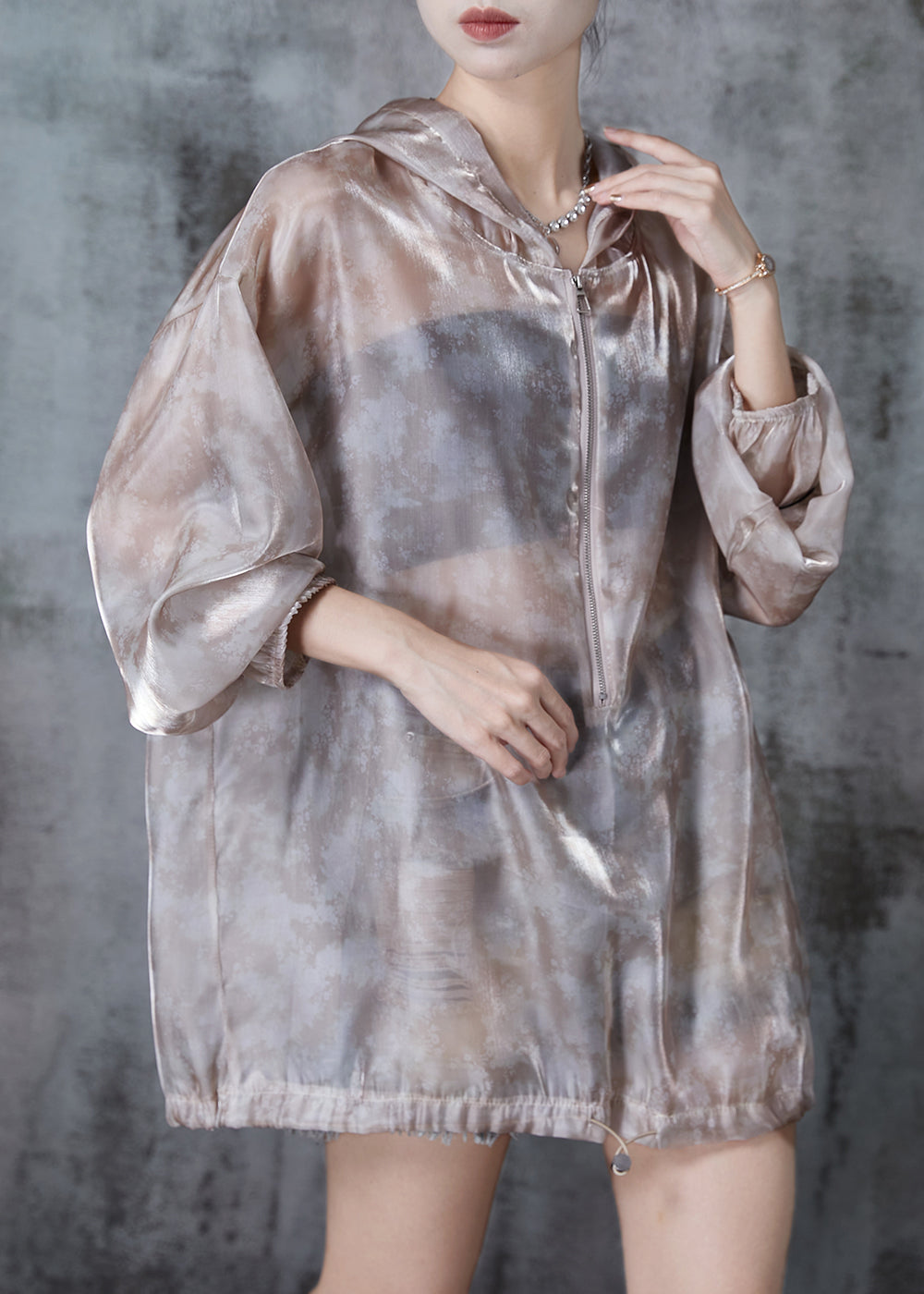 Art Khaki Oversized Drawstring Upf 50+ Coat Jacket Fall