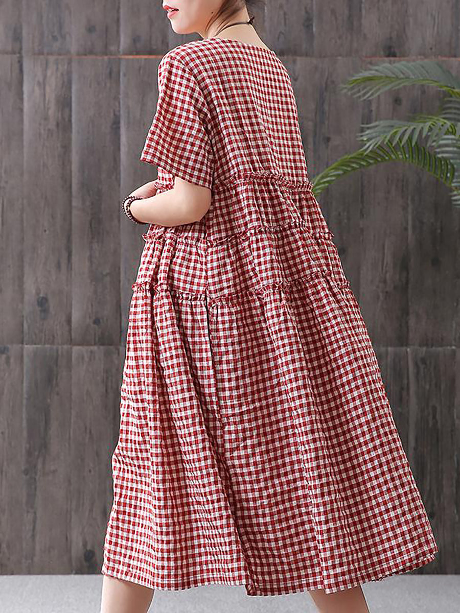 100%cotton Short Sleeve Plaid Dress