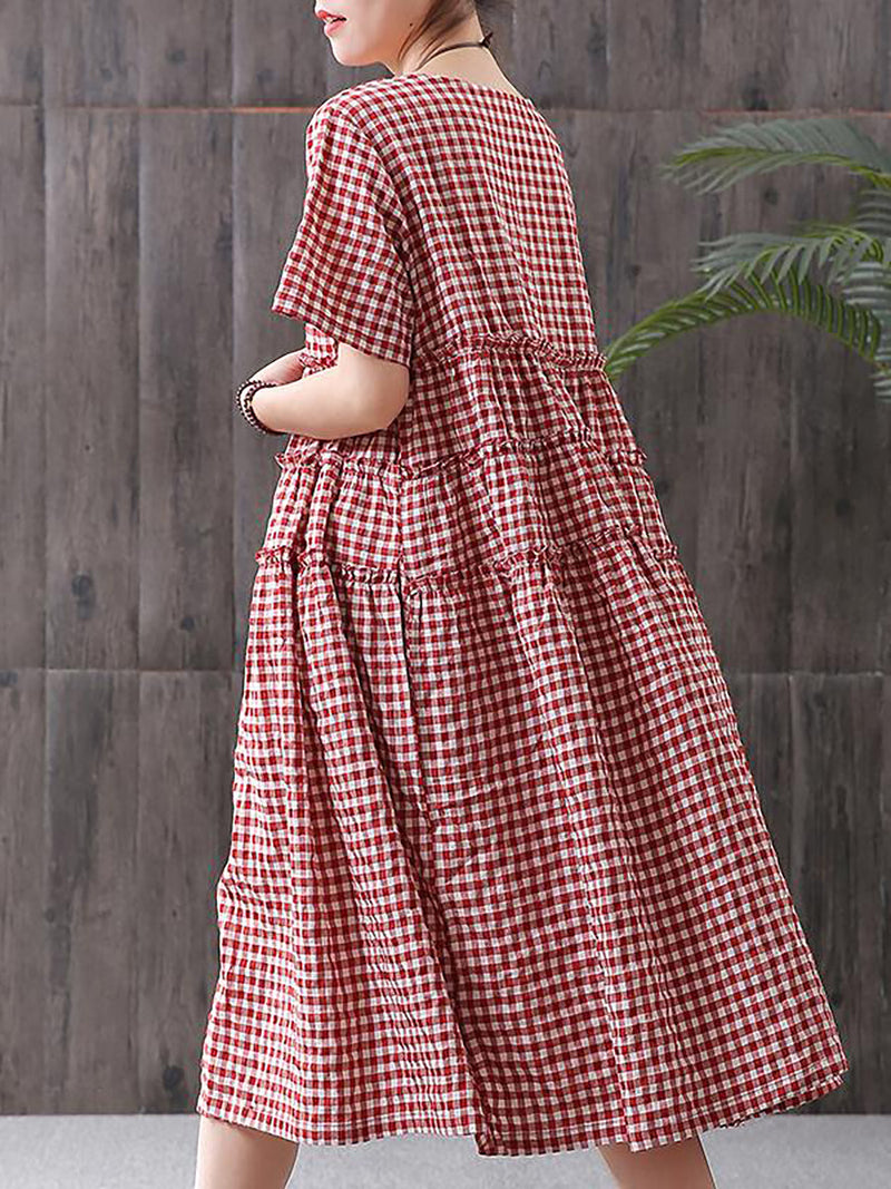 100%cotton Short Sleeve Plaid Dress