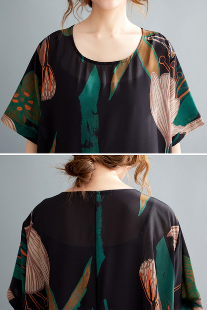 -summer Print Patchwork Dress Short Sleeve Dress