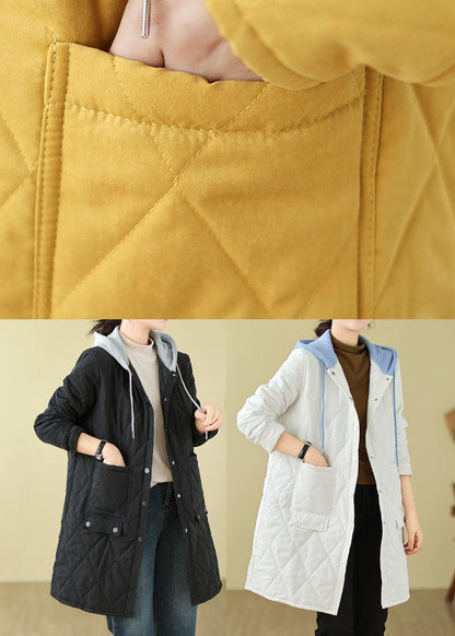 White Pockets Fine Cotton Filled Hoodie Coat Winter