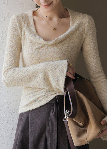 French Khaki Draped Neck Top Spring