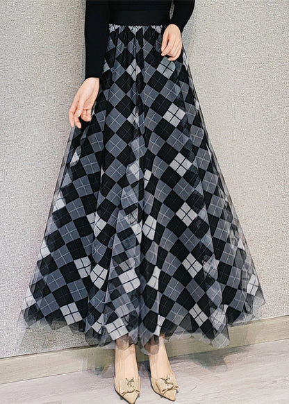 Loose Red Plaid Elastic Waist Tulle Skirt Summer