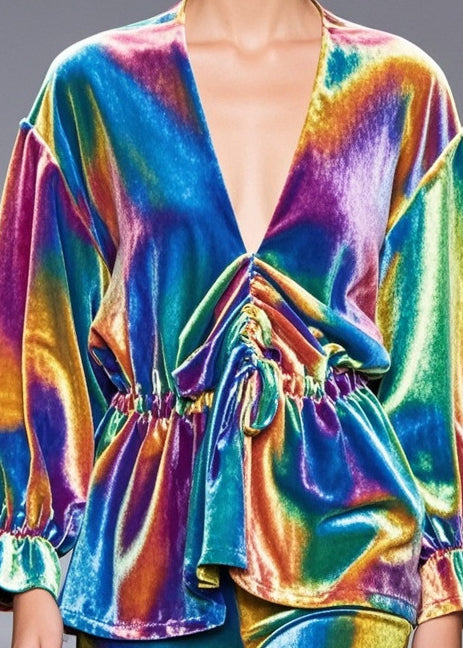 Rainbow Cinched Silk Velour Shirt Fall