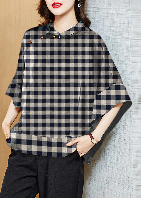 Black Mandarin Collar Asymmetrical Patchwork Jacquard Silk Shirts Batwing Sleeve