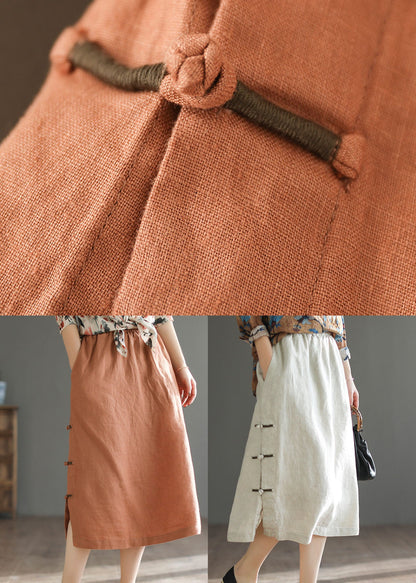 Linen Colour Side Open Linen a Line Skirt High Waist Drawstring Summer
