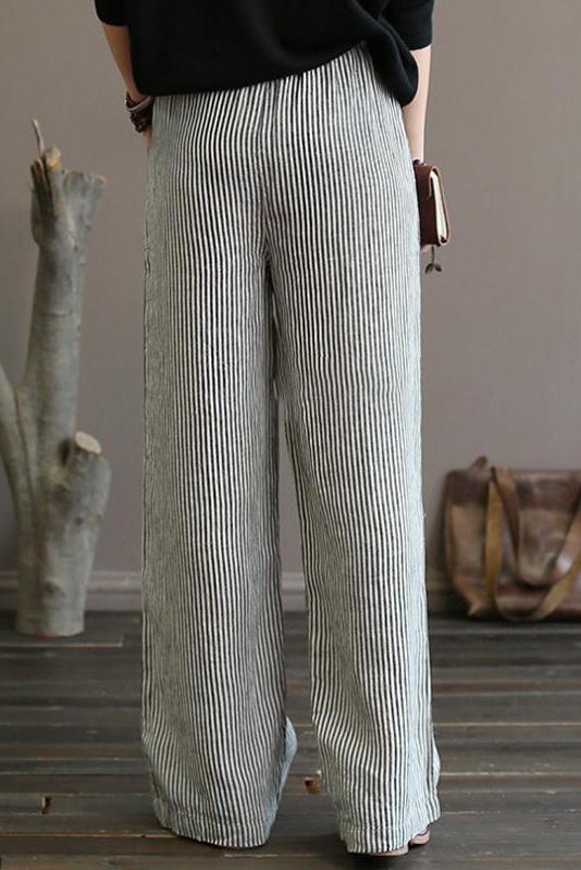 Limited Stock- 100% Linen Straight Pants for Black Stripe