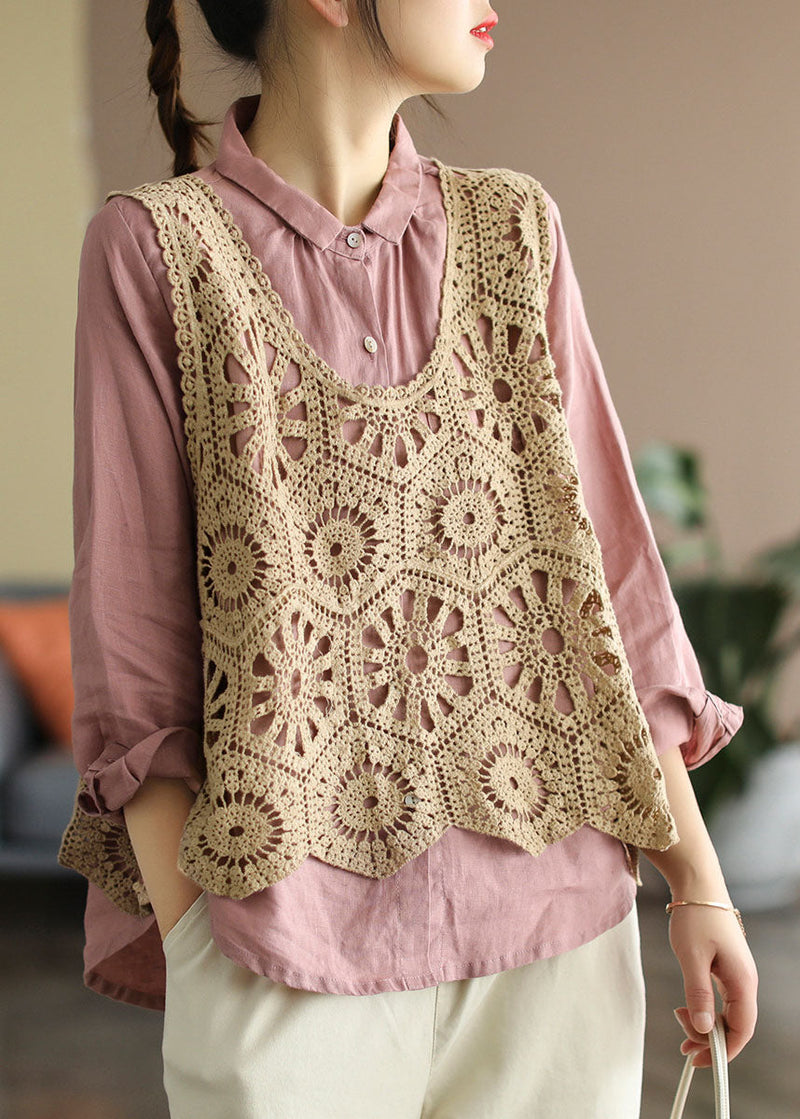 Chocolate Hollow Out Knit Vest Sleeveless