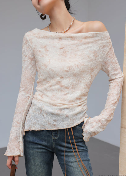 Brown Asymmetrical Jacquard Cotton Top Flare Sleeve