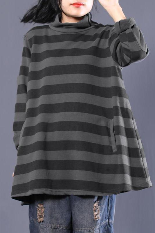 Limited Stock- Female Cotton Striped Turtleneck Sweatshirt