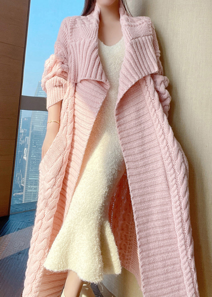 Pink Peter Pan Collar Long Wool Knit Cardigan Winter