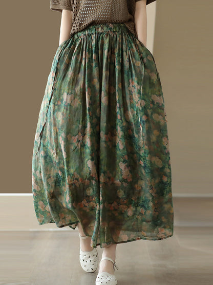 Summer Artsy Drawstring Loose Ramie Skirt