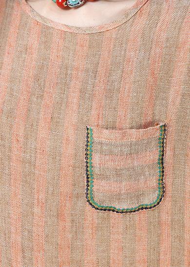 Style Linen Top Silhouette Omychic Linen Striped Short Sleeve Blouse