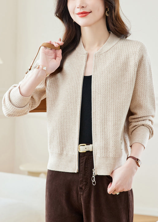 New Red Stand Collar Zip Up Knit Coat Fall