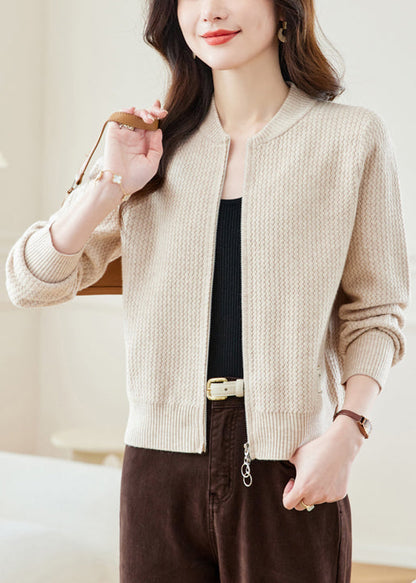 New Red Stand Collar Zip Up Knit Coat Fall