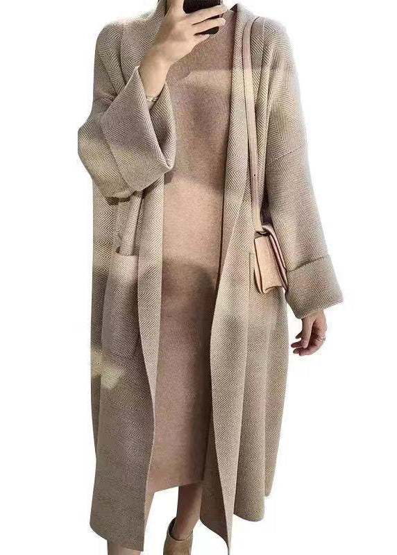 Light Camel Peter Pan Collar Pockets Knit Cardigan Fall