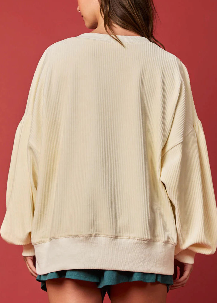 Apricot O Neck Sequins Corduroy Sweatshirts Winter