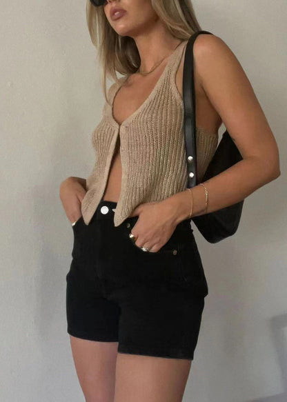 New Khaki V Neck Knit Cardigan Sleeveless