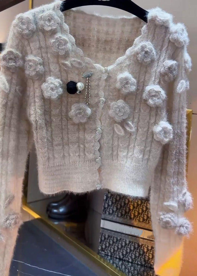 Slim Fit Beige Button Patchwork Knit Sweaters Winter
