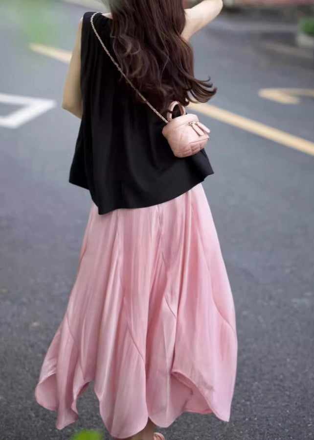 French Asymmetrical Top and Skirts Two Piece Sleeveless Set