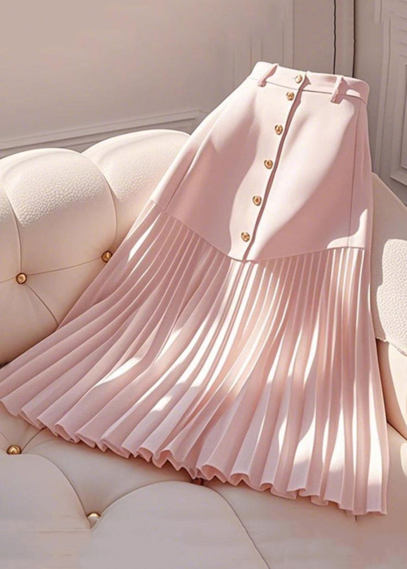 Pink Wrinkled High Waist Cotton Skirts Summer