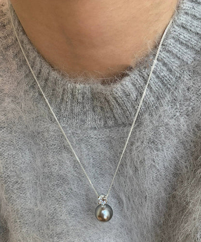 Original Design White Sterling Silver Zircon Pearl Sweater Pendant Necklace