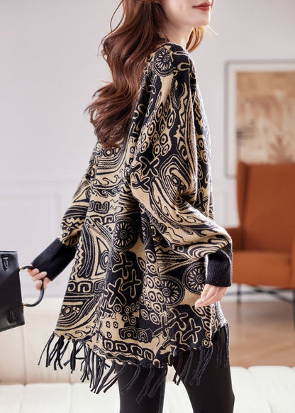 Redtassel Patchwork Cotton Knit Sweater Tops Batwing Sleeve