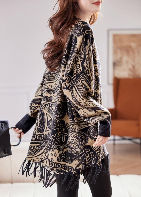 Redtassel Patchwork Cotton Knit Sweater Tops Batwing Sleeve