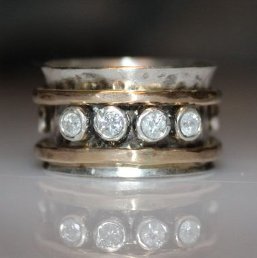 Inlaid Rounded Crystals Gold & Silver Ring