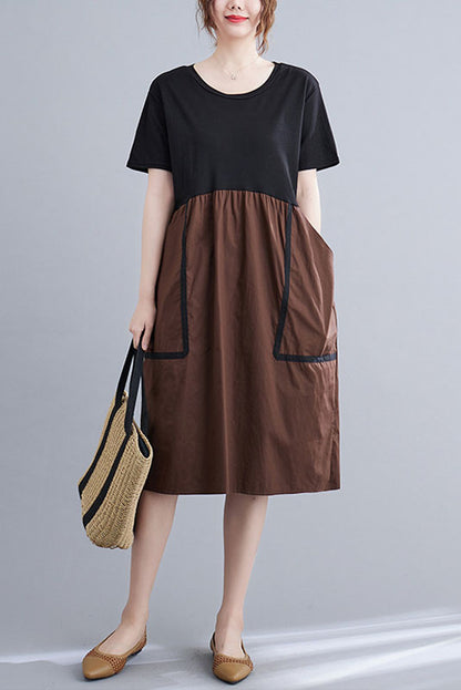 -summer Color Crew Neck Stitching Dress