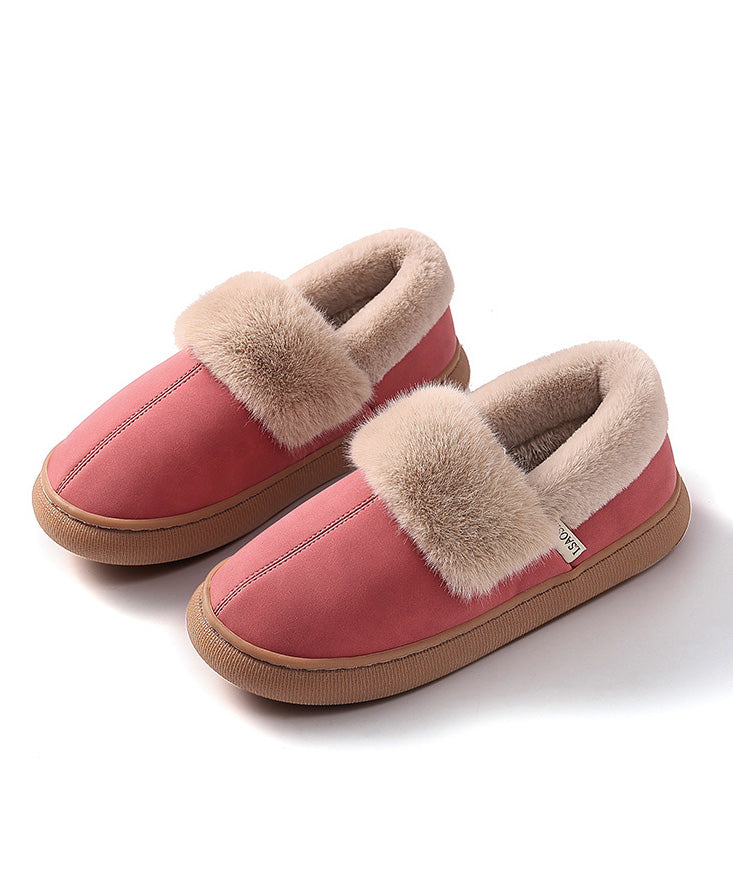 Red Fuzzy Wool Lined Comfy Flat Feet Shoes
