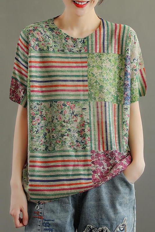 Cotton Knitted Stitching Short Sleeve T-shirt