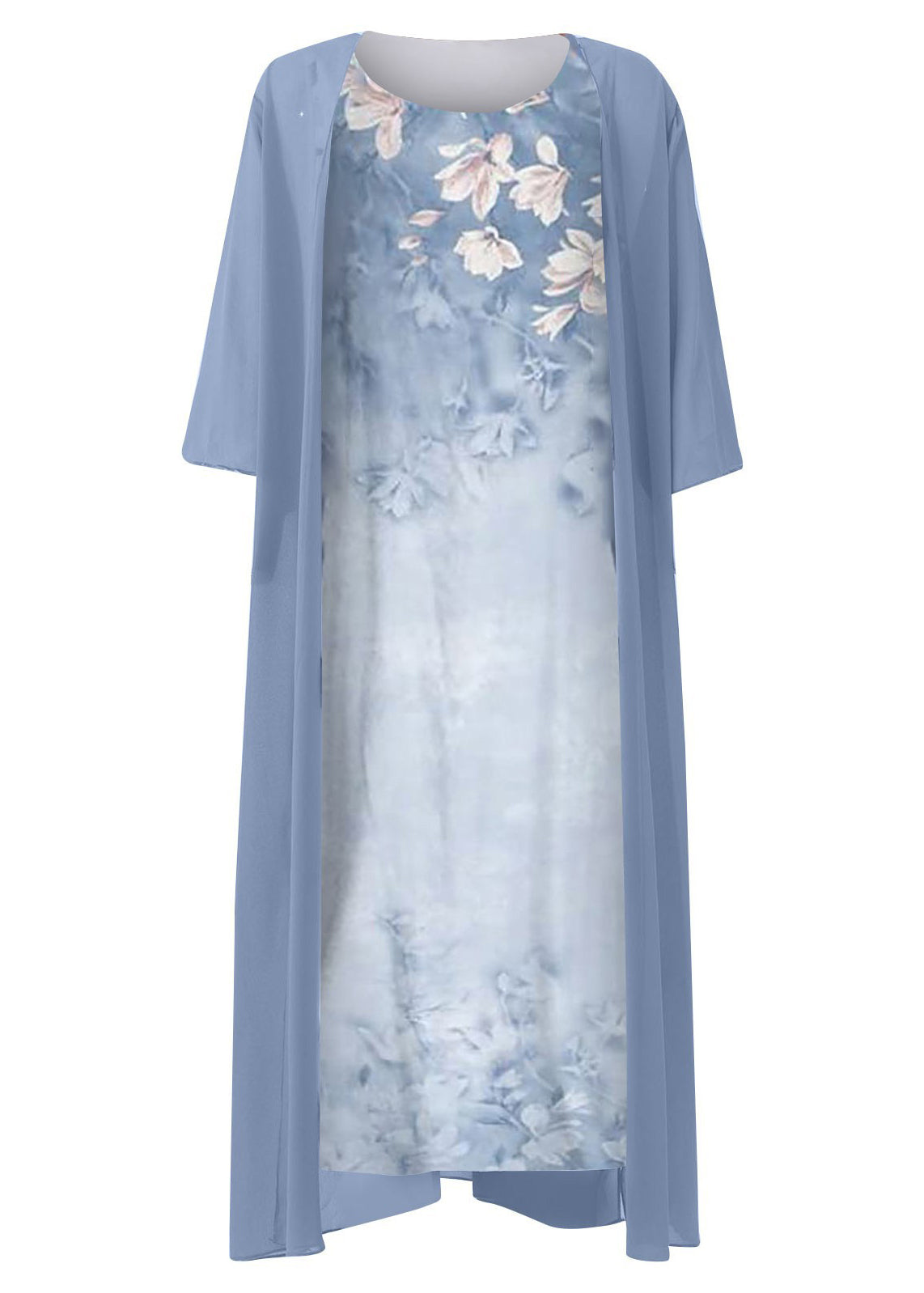 New White Print Chiffon Cardigans Dresses Two Pieces Set Summer