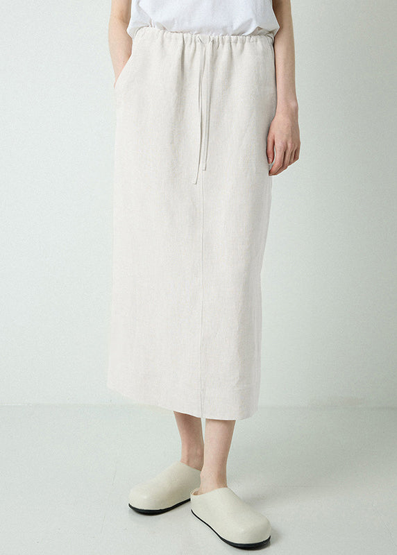 Pockets Drawstring Elastic Waist Linen Skirts Spring