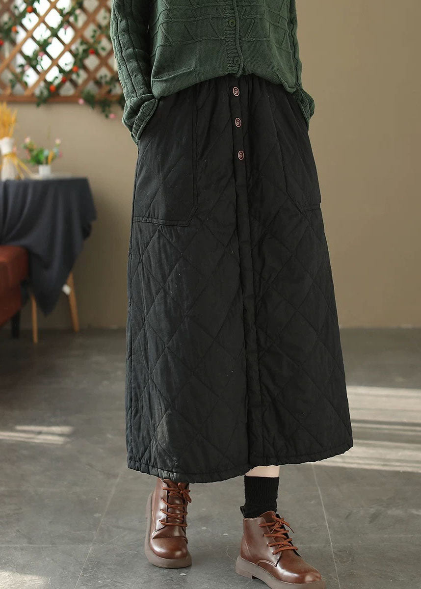 Coffee Pockets Elastic Waist Fine Cotton Filled Skirt Winter