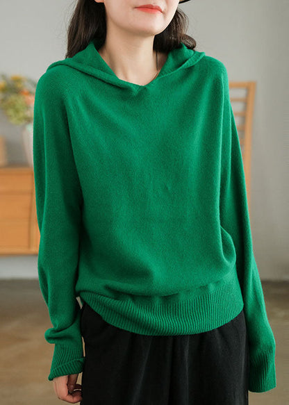Green Hooded Thick Color Wool Sweaters Winter