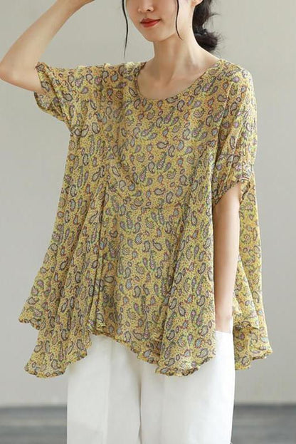 Leaf O Neck Irregular Print Loose T-shirt