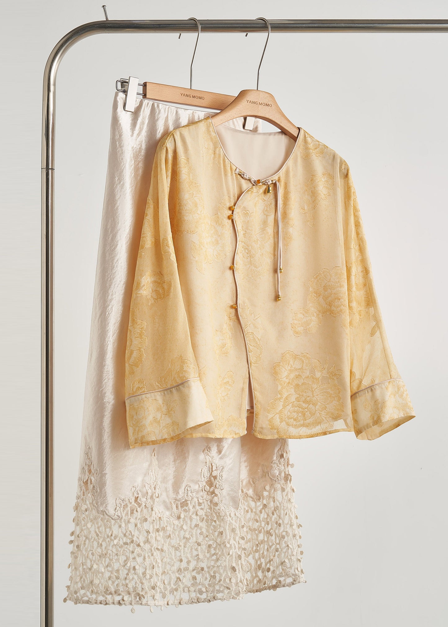 Yellow Tasseled Print Silk Coats Fall
