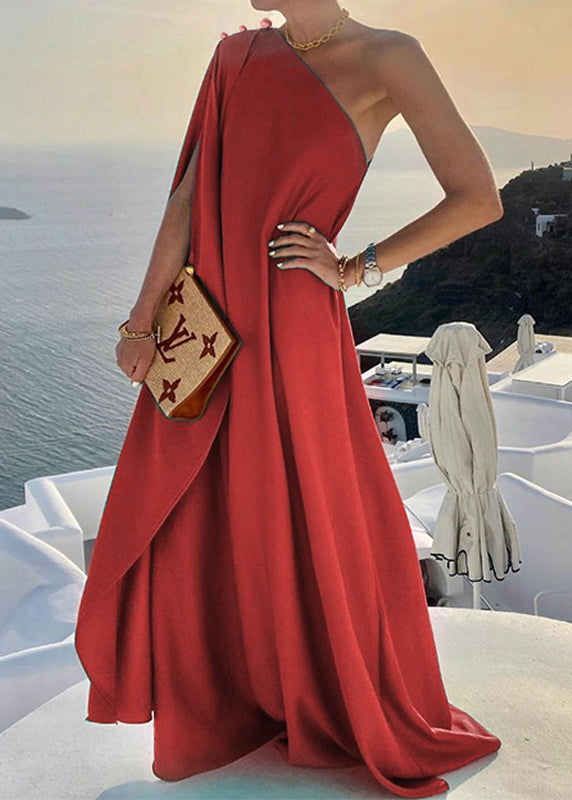 Black One Shoulder Side Open Cotton Long Dresses Summer