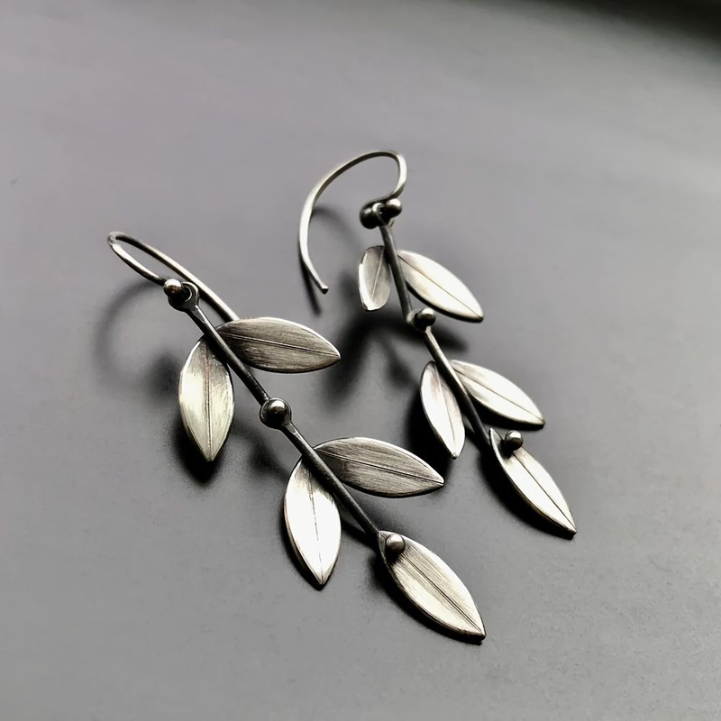 Silver Dangling Leaf Earrings